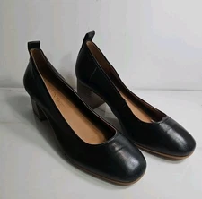 Crown Vintage Black Leather Clanton  2.5" Heels Pump Slip-On Shoes 7.5M