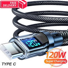 120w Super Fast USB Type-C Charging Braid Phone Charger Lead with Display LOT 1M