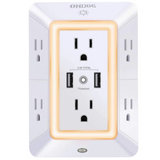3 Sided Outlet Extender 6 Outlets with 2 USB Ports, Multi Plug Outlet Splitter f