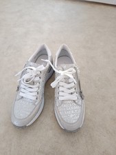 Neue Rieker Damen Sneaker Weiß Silber Metall...