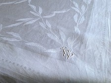 Damast Tischdecke, Halbleinen Blätter  Muster 30er Jahre