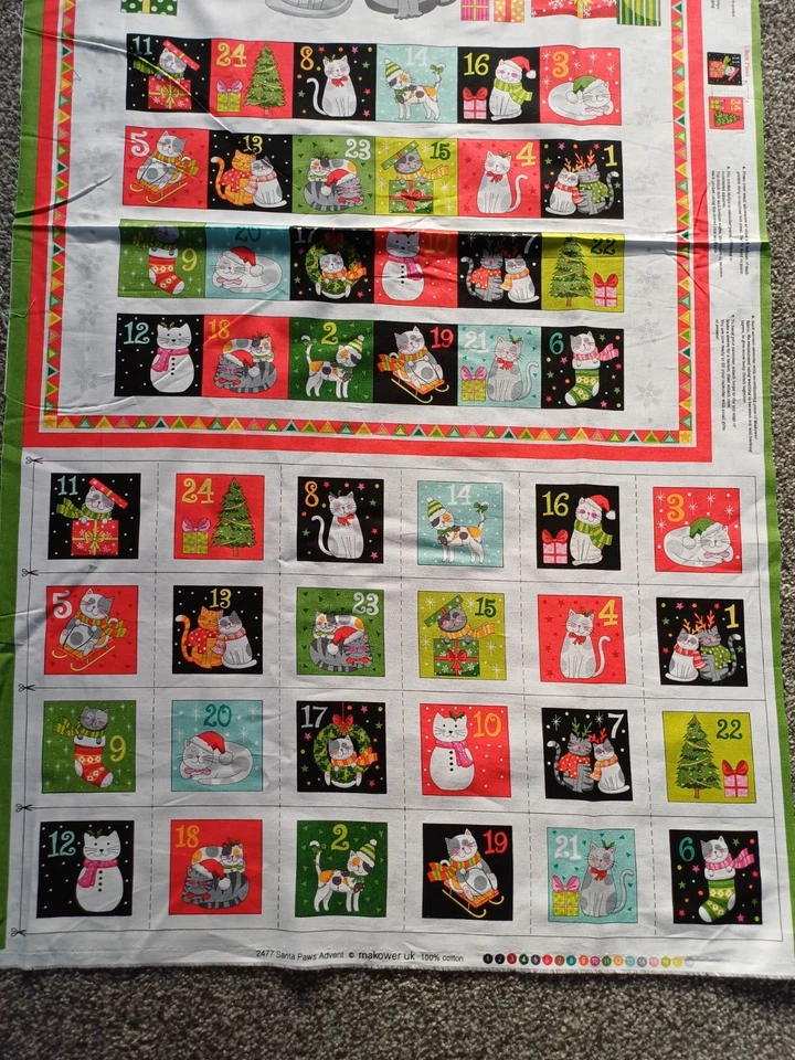 Santa Paws Christmas Advent Calender Panel,  100% Quilting cotton by Makower,  - Image 2 of 4