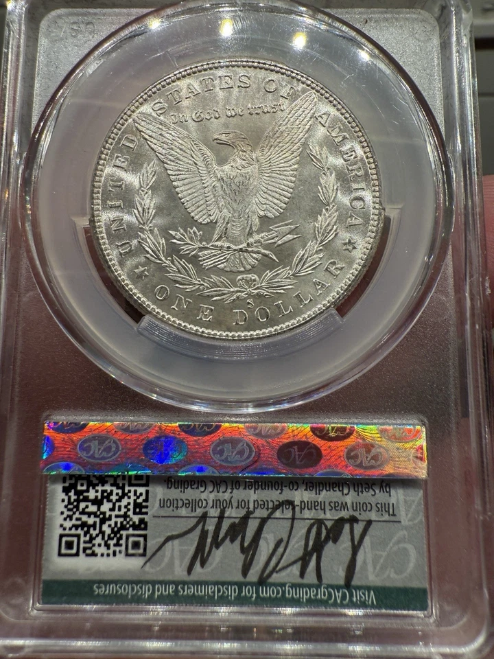 Moneda de dólar de plata Morgan 1880-S como nueva 65 CAC, WitterBrick, firmada, hermosa Foto 4 de 4