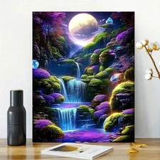 Moonlit Garden View Framed Canvas Stretched Ready to Hang 50x40 Home decor Gift