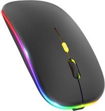 LED Wireless Mouse, Rechargeable Slim Silent Mouse 2.4G Portable Matt Black