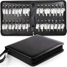 Portable Zippered Key Case, Leather Key Organizer with Handle, 32 Key Capacity,
