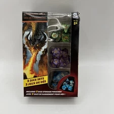 D&D Role Playing Campaign Dice 3 Sets of 7 w/ Pouches Green, Purple, Blue