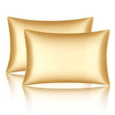 Satin Pillowcases Standard Set of 2 - Silk Soft Pillow Standard 20"x26" Gold