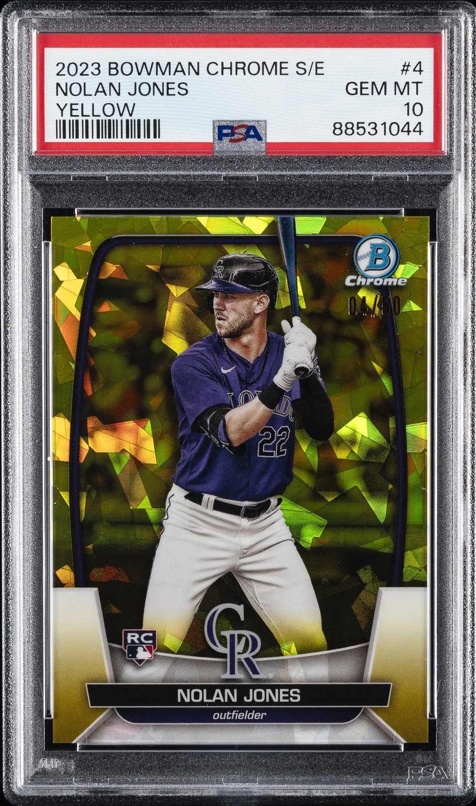 2023 BOWMAN CHROME SAPPHIRE EDITION YELLOW #4 NOLAN JONES ROOKIE RC 4/50 PSA 10