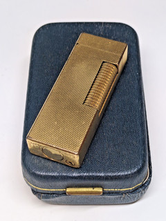 VINTAGE DUNHILL ROLLAGAS GOLD PLATED LIGHTER BARLEY PATTERN ORIGINAL CASE BOXED