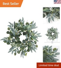 15-inch Artificial Eucalyptus Wreath with White Flowers for Elegant Decor