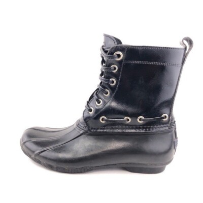 Sperry Saltwater Rain Duck Boots Womens Size Black Patent Leather  Waterproof