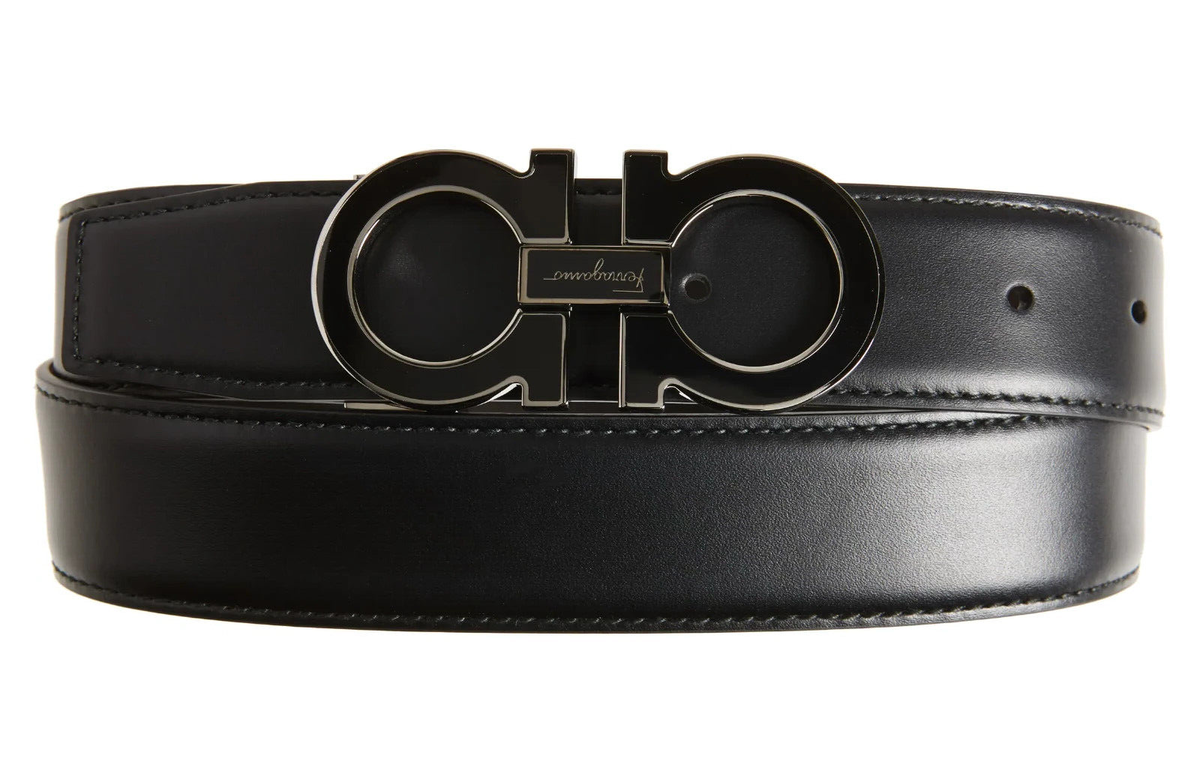 Salvatore Ferragamo L59709 Mens Black Double Gancio Leather Salvatore Ferragamo L59709 Mens Black Double Gancio Leather