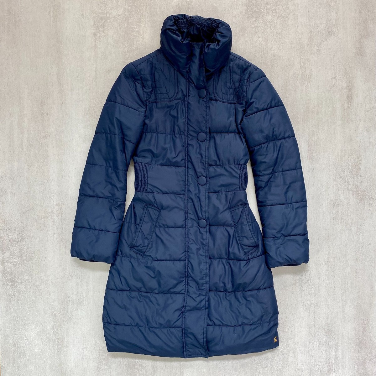 Joules Women's Puffer Coat Sz Navy Padded Thermal Longline Logo
