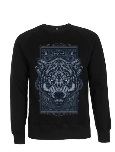 FELPA INVERNALE PESANTE STAMPA LUPO STILIZZATO COTONE 100% GIROCOLLO WOLF |  eBay