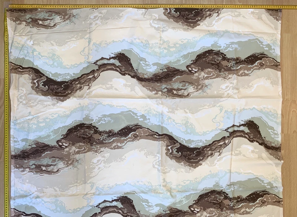 Waves Blue Beige White 120w X 160 L Black Out Coated Curtain Fabric Remnant - image 4 of 4