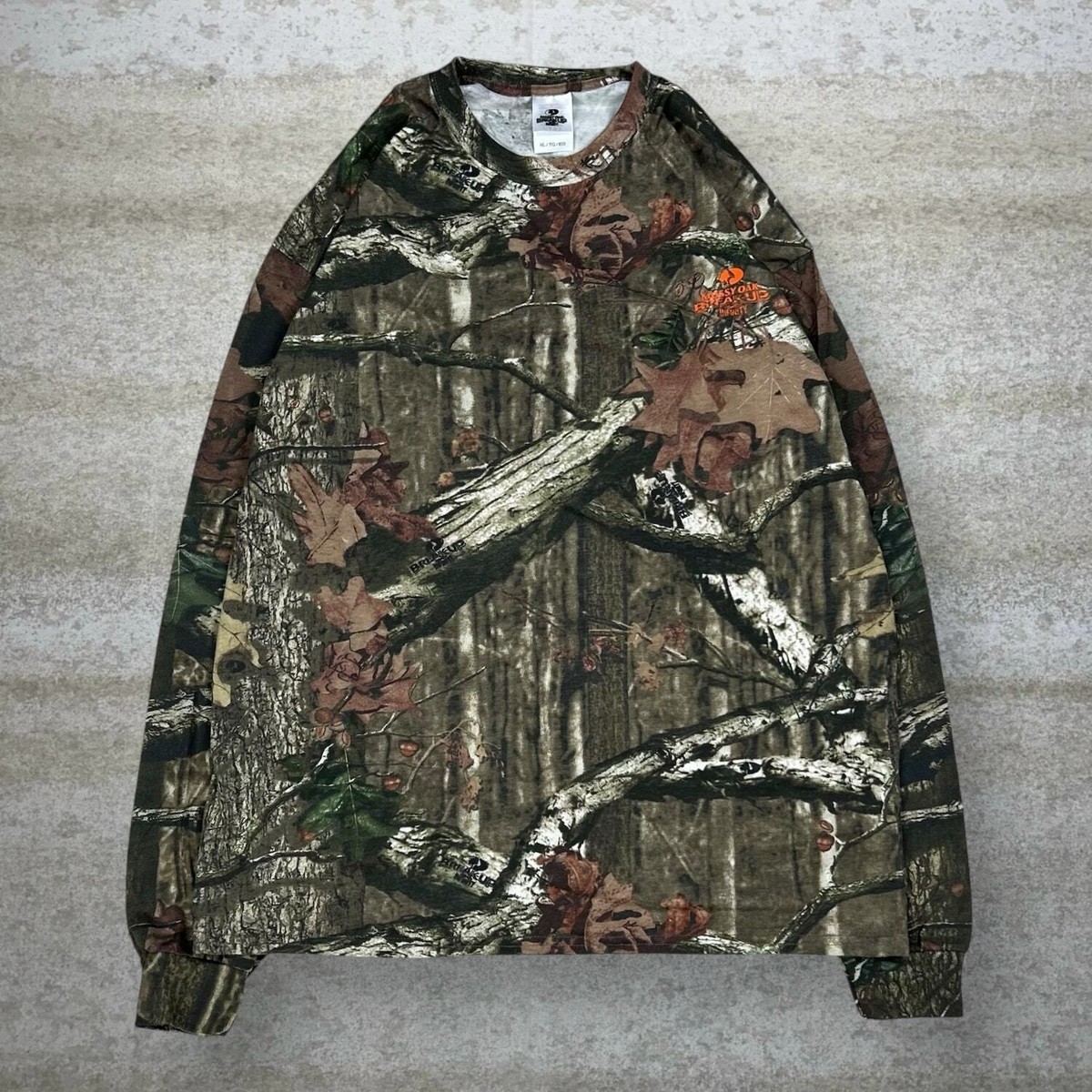 Mossy Oak Hunting Camo Shirt XL Cotton Long Sleeve Woodland Orange