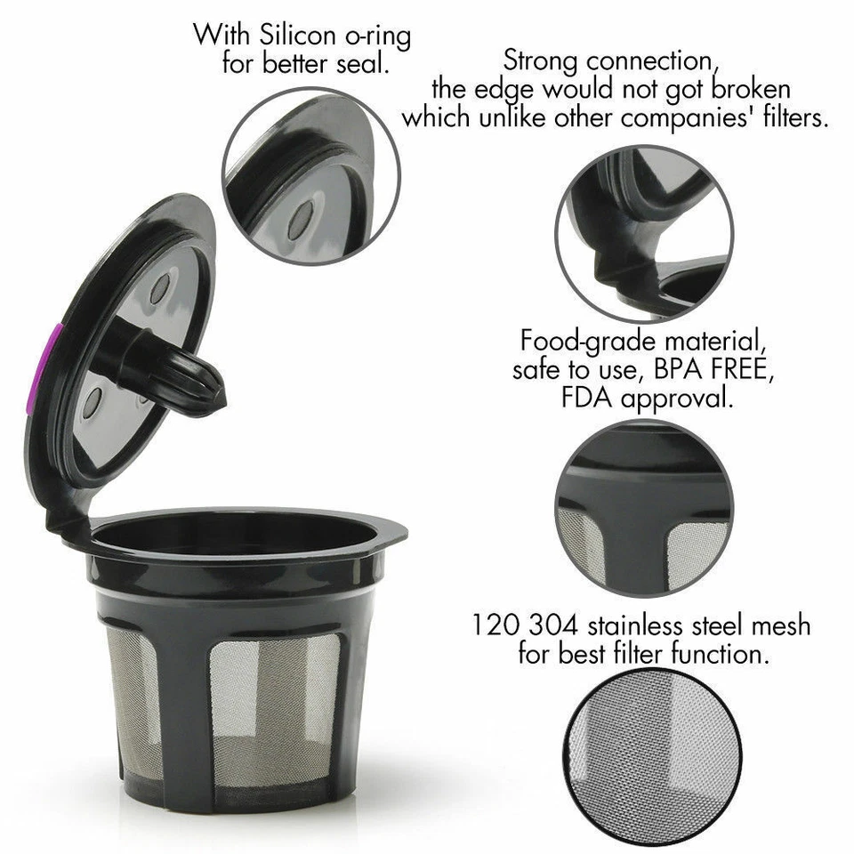 Soporte de filtro de café de repuesto recargable reutilizable 6 K-Cup negro para Keurig Foto 2 de 3