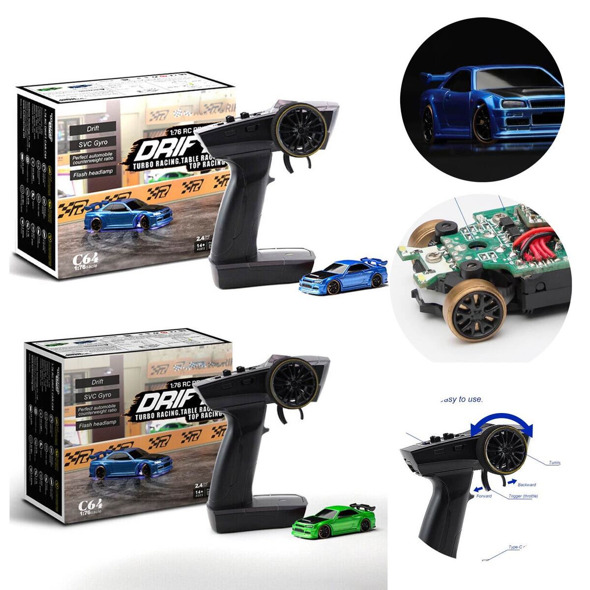 Turbo Racing Drift RC Car com Gyro Radio, Full Proporcional