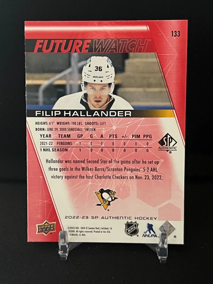 2022-23 SP Authentic Future Watch Limited Red Filip Hallander #133 Rookie RC - Image 2 of 2