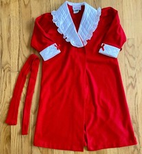Vintage 80s Girl's Bathrobe Size 4 ALLISON ANN Red Velour Quilted Robe
