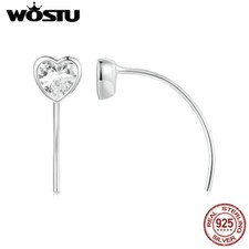 WOSTU Real S925 Silver Stylish Heart Stud Earrings Jewelry Fashion Women Gifts