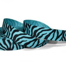 10 Yards Turquoise Blue Black Zebra Stripes Print Grosgrain Ribbon 7/8"W