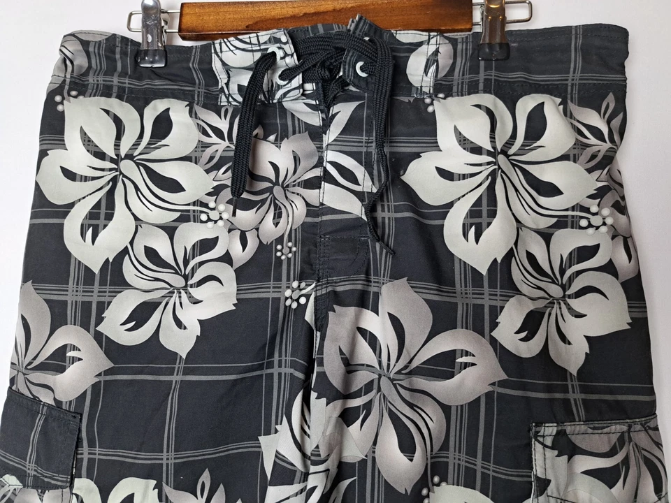 Bañador Hang Ten para Hombres Mediano Malla Forrado Board Shorts Floral Patrón a Cuadros Foto 3 de 4