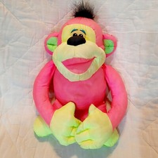 Vintage 1994 FISHER PRICE PUFFALUMP Chattering PINK MONKEY Stuffed Animal PLUSH