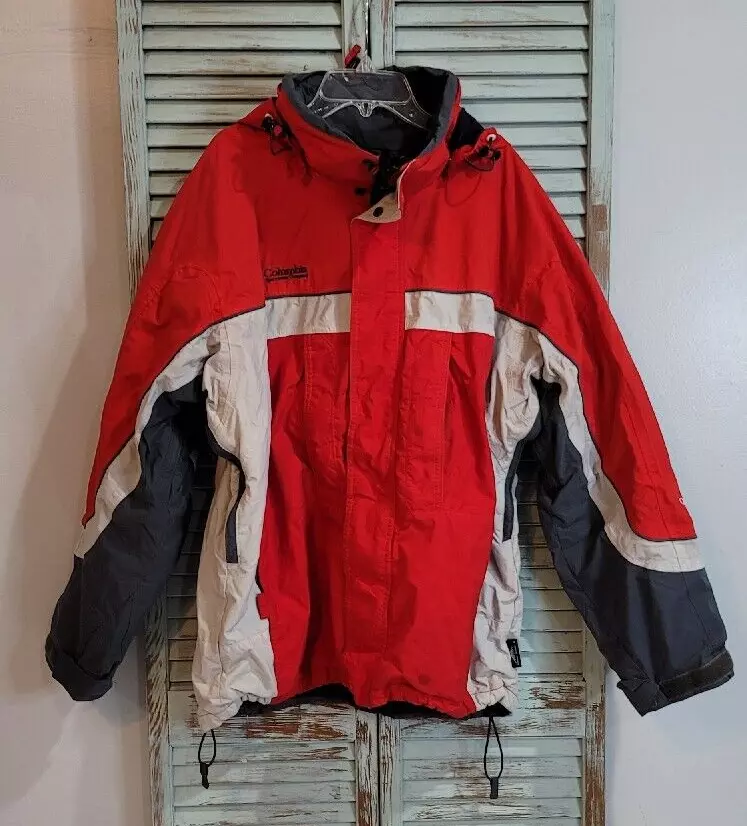 COLUMBIA CORE INTERCHANGE HOODED JACKET Mens L Red Gray Outlast