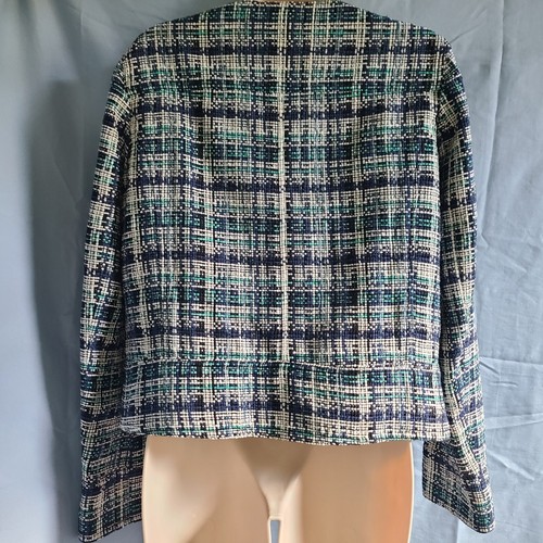 ETRO Jacket Blazer cotton silk woven Tweed Cropped blue sz 48 US 12 New - Picture 9 of 14