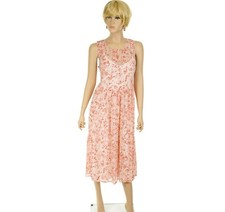 SIMPLY VERA WANG Women's MEDIUM Shirred Waist ORANGE FLORAL MIDI DRESS Chiffon