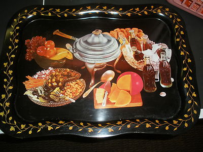 Vintage Coca Cola Black Metal Serving Tray veggies Cheese Fondu