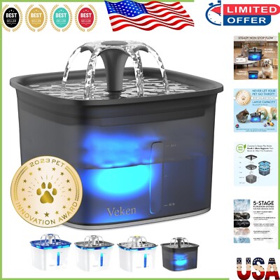 All-Life-Stages Pet Water Fountain with Flower Waterfall & Gentle Stream