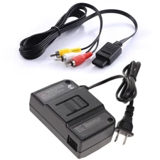 AC Adapter Power Supply &AV Cable Cord For Nintendo 64 N64 Bundle Lot Brand New