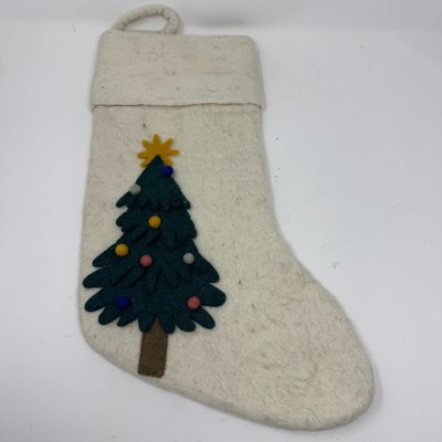 West Elm Kids Felted Stocking Christmas Holiday Embellish Wool Cream New no Tags