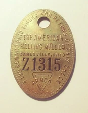 ARMCO The American Rolling Mill Co Tool Check Tag Zanesville OH (#O-35)
