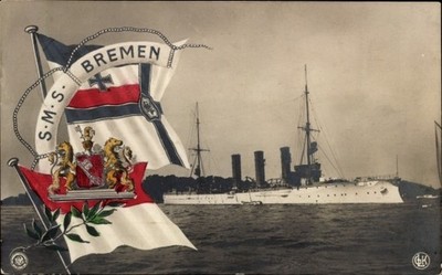 Ak Deutsches Kriegsschiff, SMS Bremen, Kaiserliche Marine, Fahne,... - 4955864