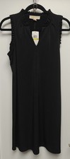 Michael Kors Basics Sleeveless Black Dress W/Ruffle Trim V neck Size M NWT