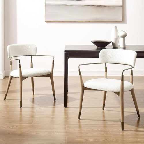 Savannah Chairs In White Noise Fabric, White Washed Wood & Copper Accents(Set 2) - Picture 1 of 5