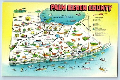1960 Palm Beach County Florida Postcard MAP Courtesy Resources Development Board