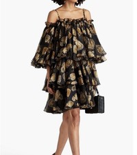 DOLCE&GABBANA Cold-shoulder printed silk-blend organza mini NWT IT 38 $4845