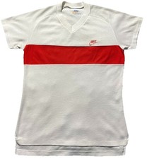Vintage 70s 80s Nike V Neck T-Shirt White Medium Athletic Single Stitch USA Made