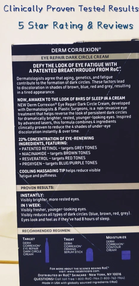 RoC Derm Correxion REPARACIÓN DE OJOS, CREMA OJERAS Talla Completa Nuevo En Caja Original Foto 2 de 3