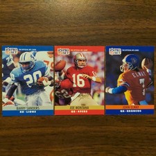Barry Sanders 2nd yr #102 John Elway #88 Joe Montana #293 1990 Pro Set NFL Cards
