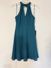 NWT Express Fit and Flare Dress Small Teal Blue Lattice Front Halter Neck