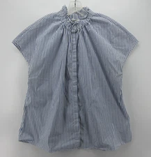 Pomander Place Tuckernuck Top Women XL Blue Blouse Button Up Striped Cap Sleeve