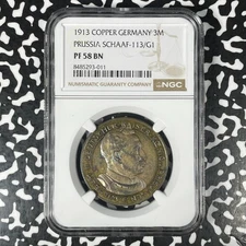 1913 Germany Prussia 3 Mark Karl Goetz Pattern NGC PR58BN Lot#G1312 Proof!
