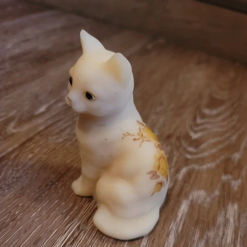 Fenton Satin Glass Cat Hand Painted Roses And Signed By Artist