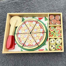 Melissa  Doug Wooden Pizza Party Pretend Play Set w/ Toppings  Utensils 3 